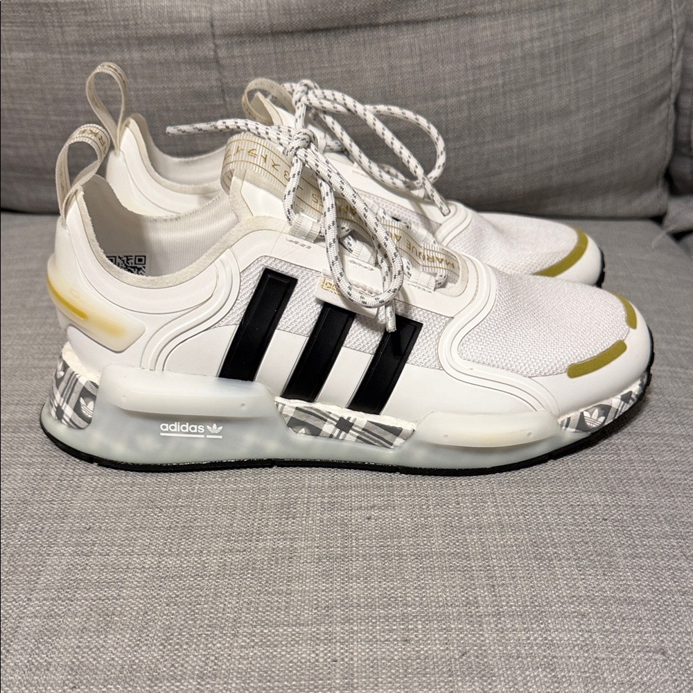 Adidas White Sneakers with Black Stripes